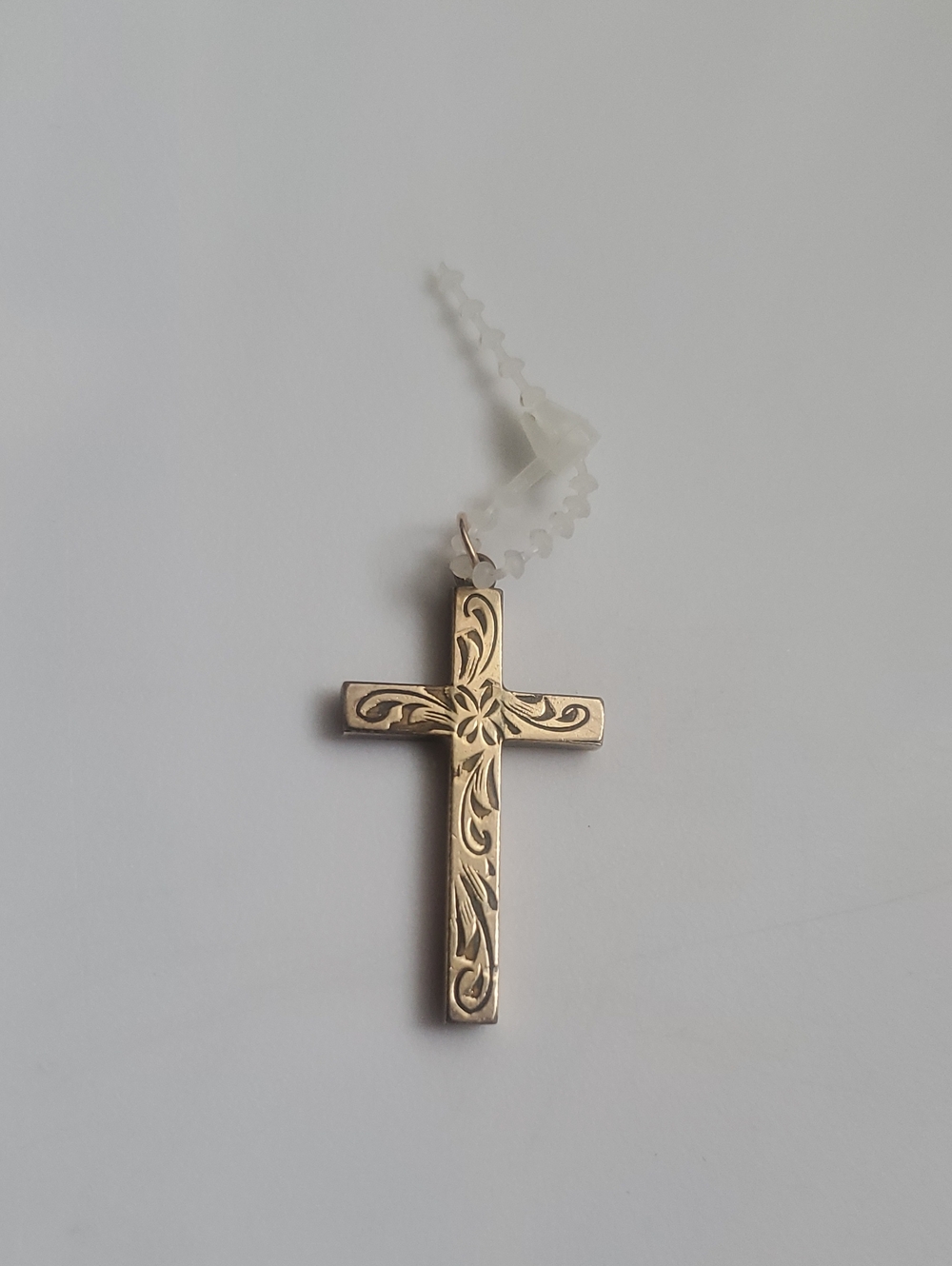 Vintage 1/20 12K Gold Filled Cross Pendant Etched Floral Scroll Religious Charm